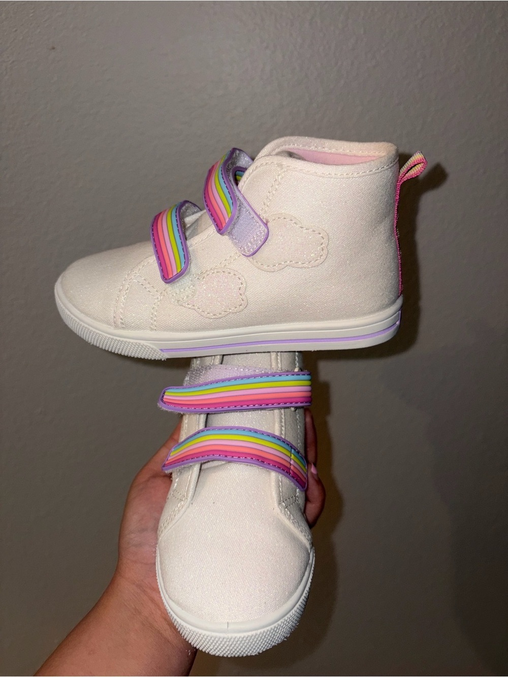 Carter's Rainbow Strap High Top Sneakers Toddler Girls Size 11 White Glitter